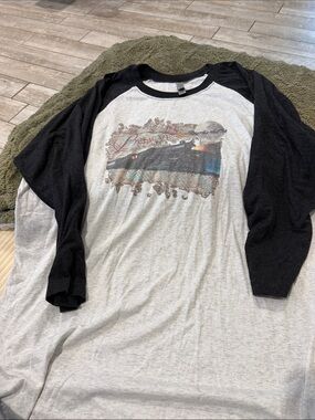 Black Raglan Sleeve Tee with Christmas train